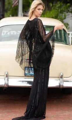 Primavera Couture - 3672 Sequined Long Bell Sleeve Sheath Dress