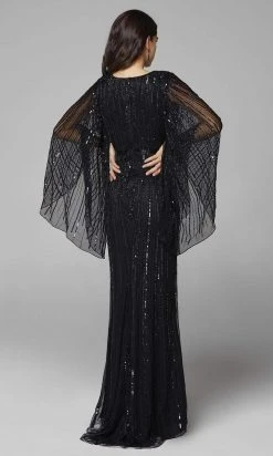 Primavera Couture - 3672 Sequined Long Bell Sleeve Sheath Dress