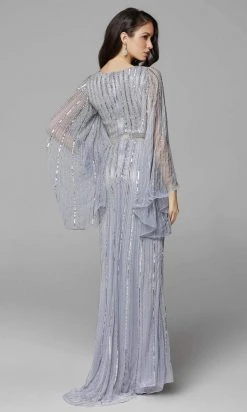 Primavera Couture - 3672 Sequined Long Bell Sleeve Sheath Dress