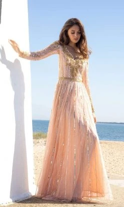 Primavera Couture - 3686 V Neck Sequined A-Line Gown