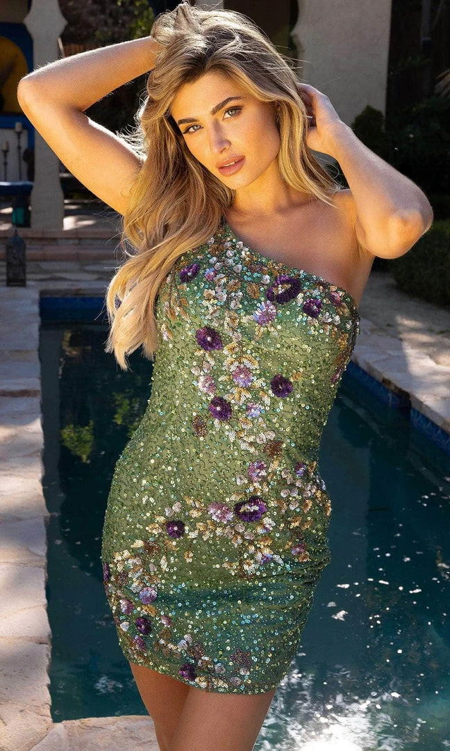 Primavera Couture 3703 - Floral Sequin Asymmetric Cocktail Dress 20 Primavera Couture 3703 - Floral Sequin Asymmetric Cocktail Dress