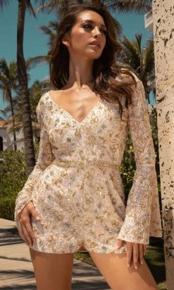 Primavera Couture - 3719 Multi Beaded Flutter Sleeve Romper