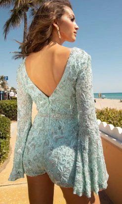 Primavera Couture - 3719 Multi Beaded Flutter Sleeve Romper