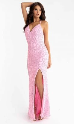 Primavera Couture - 3721 Beaded V-Neck With Slit Gown