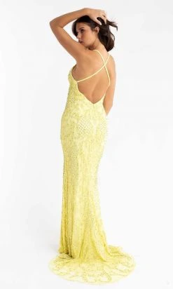 Primavera Couture - 3721 Beaded V-Neck With Slit Gown