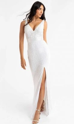 Primavera Couture - 3723 V-Neck Floral Pattern Beaded Gown