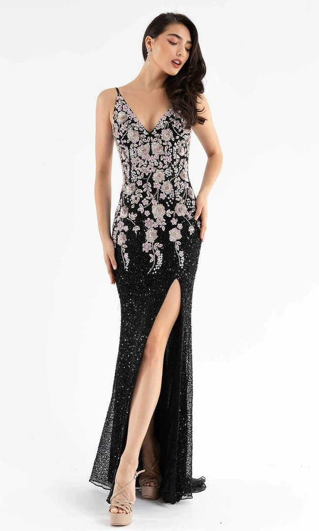 Primavera Couture - 3730 Beaded Plunging V-Neck Gown 3 Primavera Couture - 3730 Beaded Plunging V-Neck Gown