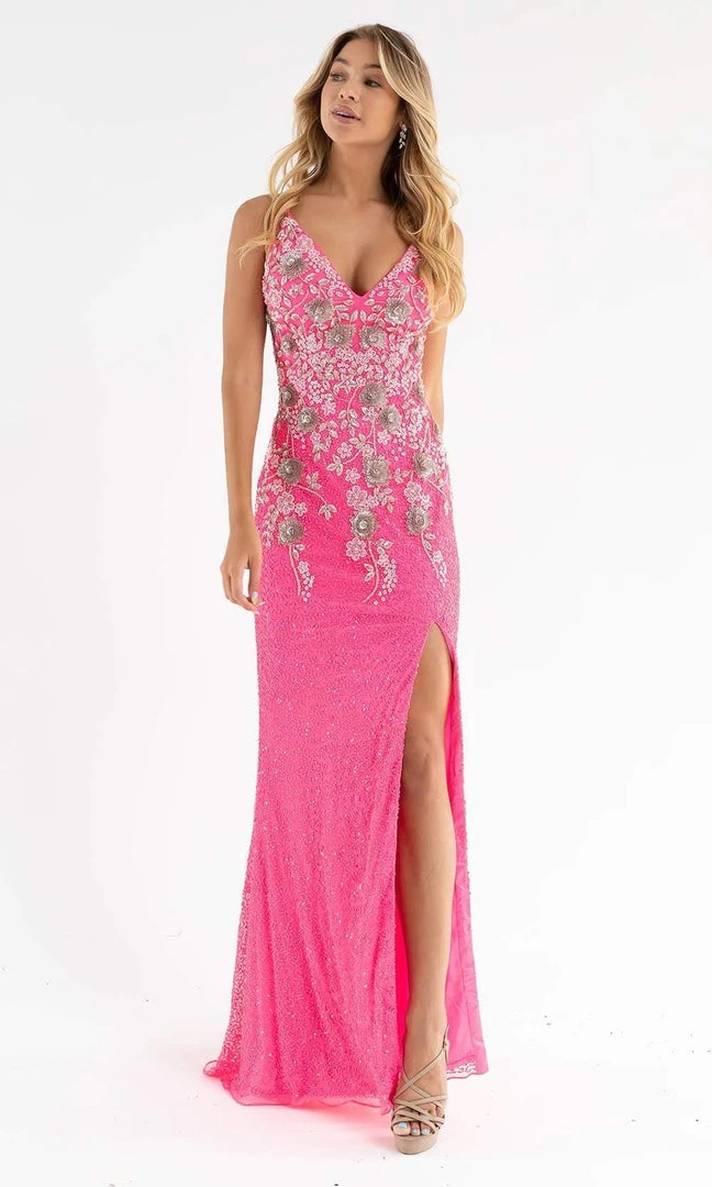 Primavera Couture - 3730 Beaded Plunging V-Neck Gown 9 Primavera Couture - 3730 Beaded Plunging V-Neck Gown