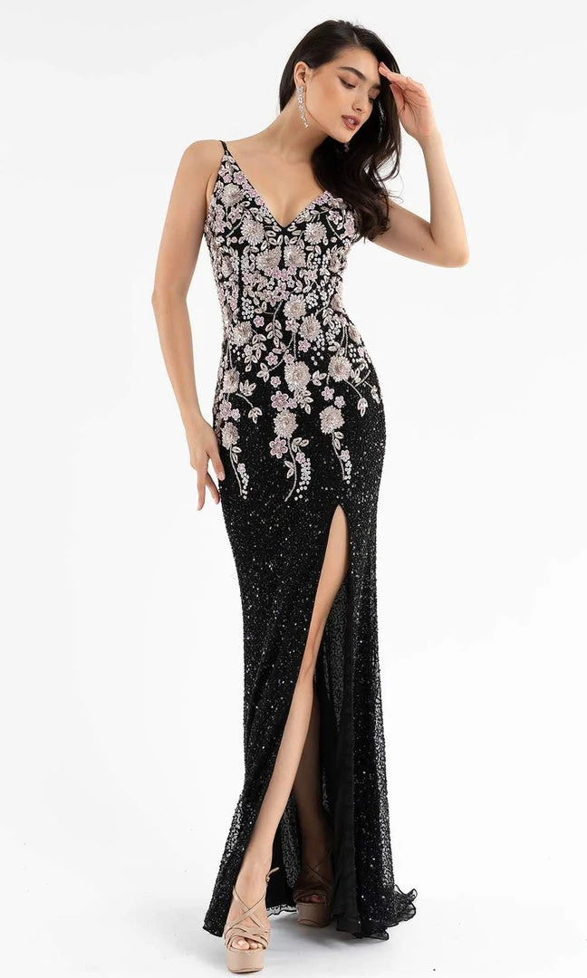 Primavera Couture - 3730 Beaded Plunging V-Neck Gown 5 Primavera Couture - 3730 Beaded Plunging V-Neck Gown