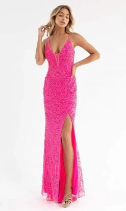Primavera Couture - 3734 Beaded V-Neck Lace Up Back Gown 42 Primavera Couture - 3734 Beaded V-Neck Lace Up Back Gown