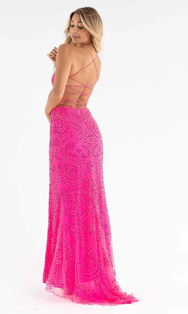 Primavera Couture - 3734 Beaded V-Neck Lace Up Back Gown 10 Primavera Couture - 3734 Beaded V-Neck Lace Up Back Gown