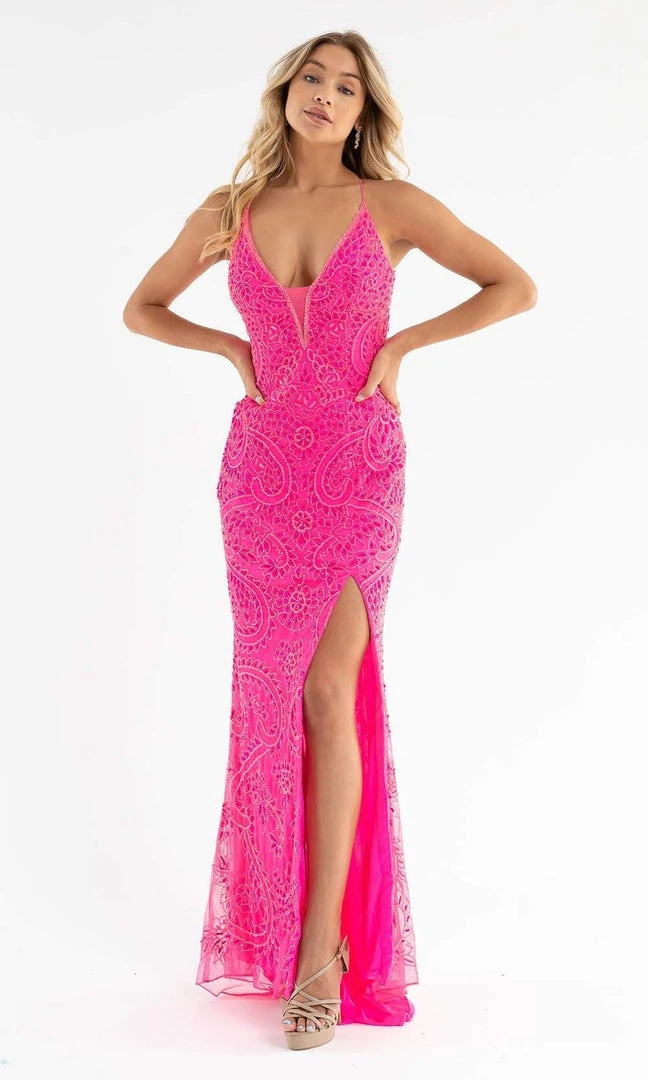 Primavera Couture - 3734 Beaded V-Neck Lace Up Back Gown 11 Primavera Couture - 3734 Beaded V-Neck Lace Up Back Gown