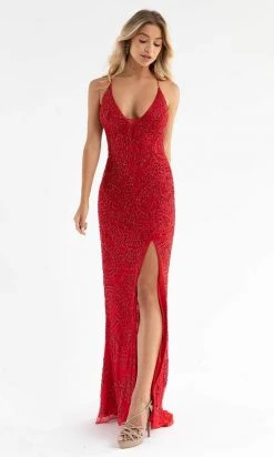 Primavera Couture - 3734 Beaded V-Neck Lace Up Back Gown 53 Primavera Couture - 3734 Beaded V-Neck Lace Up Back Gown