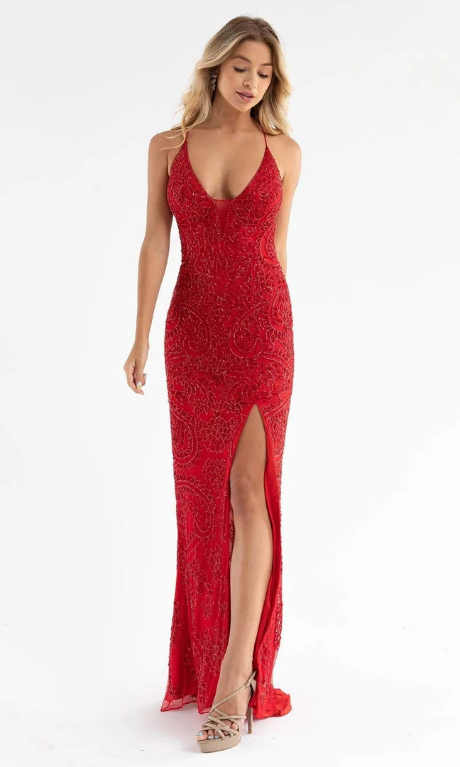 Primavera Couture - 3734 Beaded V-Neck Lace Up Back Gown 23 Primavera Couture - 3734 Beaded V-Neck Lace Up Back Gown