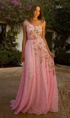 Primavera Couture - 3736 Fabulous Floral Sequined Pattern One Shoulder Ball Gown
