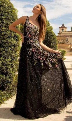 Primavera Couture - 3736 Fabulous Floral Sequined Pattern One Shoulder Ball Gown