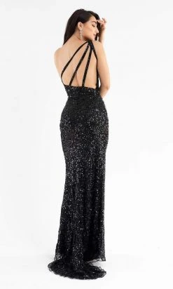 Primavera Couture - 3738 Asymmetrical Strappy Back Fully Sequined High Slit Trumpet Gown