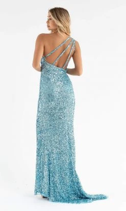 Primavera Couture - 3738 Asymmetrical Strappy Back Fully Sequined High Slit Trumpet Gown