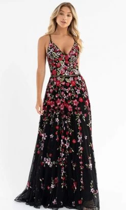 Primavera Couture - 3740 Trailing Floral Sequins Plunging V Neckline Ballgown 24 Primavera Couture - 3740 Trailing Floral Sequins Plunging V Neckline Ballgown