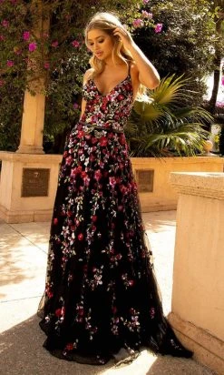 Primavera Couture - 3740 Trailing Floral Sequins Plunging V Neckline Ballgown 27 Primavera Couture - 3740 Trailing Floral Sequins Plunging V Neckline Ballgown