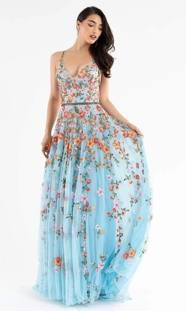 Primavera Couture - 3740 Trailing Floral Sequins Plunging V Neckline Ballgown 7 Primavera Couture - 3740 Trailing Floral Sequins Plunging V Neckline Ballgown