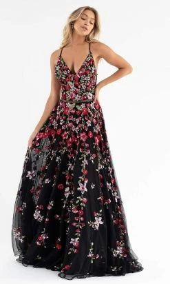 Primavera Couture - 3740 Trailing Floral Sequins Plunging V Neckline Ballgown 26 Primavera Couture - 3740 Trailing Floral Sequins Plunging V Neckline Ballgown