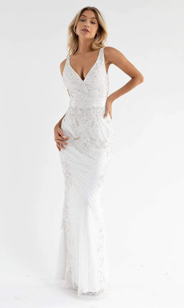 Primavera Couture - 3741 V-Neck Beaded Lace Long Gown 3 Primavera Couture - 3741 V-Neck Beaded Lace Long Gown