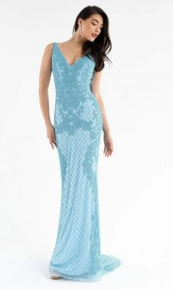 Primavera Couture - 3741 V-Neck Beaded Lace Long Gown 35 Primavera Couture - 3741 V-Neck Beaded Lace Long Gown