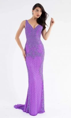 Primavera Couture - 3741 V-Neck Beaded Lace Long Gown 40 Primavera Couture - 3741 V-Neck Beaded Lace Long Gown