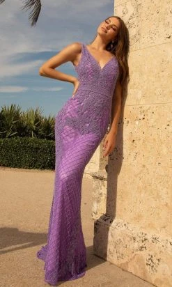 Primavera Couture - 3741 V-Neck Beaded Lace Long Gown 44 Primavera Couture - 3741 V-Neck Beaded Lace Long Gown