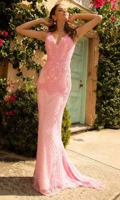 Primavera Couture - 3741 V-Neck Beaded Lace Long Gown 60 Primavera Couture - 3741 V-Neck Beaded Lace Long Gown