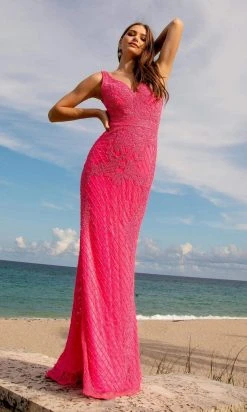 Primavera Couture - 3741 V-Neck Beaded Lace Long Gown 50 Primavera Couture - 3741 V-Neck Beaded Lace Long Gown