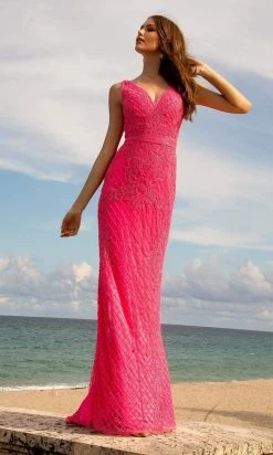 Primavera Couture - 3741 V-Neck Beaded Lace Long Gown 51 Primavera Couture - 3741 V-Neck Beaded Lace Long Gown