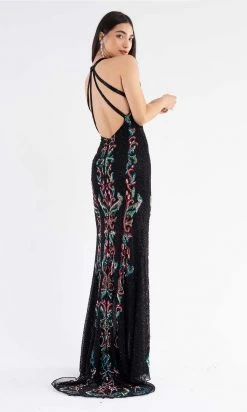 Primavera Couture - 3742 Halter Neckline Open Strappy Back Prom Dress