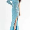 Primavera Couture - 3757 One Shoulder Long Sleeve Fully Sequined Gown 2 Primavera Couture - 3757 One Shoulder Long Sleeve Fully Sequined Gown