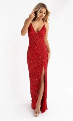 Primavera Couture - 3760 Sequin V-Neck Criss Cross Back Gown