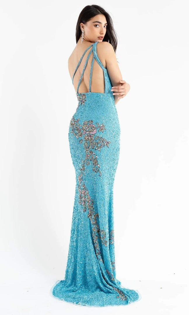 Primavera Couture - 3763 Asymmetrical Strappy Back Gown 4 Primavera Couture - 3763 Asymmetrical Strappy Back Gown