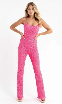 Primavera Couture - 3774 Sequin Scoop Neckline Jumpsuit