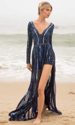 Primavera Couture - 3777 V-Neck Long Sleeve Romper 37 Primavera Couture - 3777 V-Neck Long Sleeve Romper