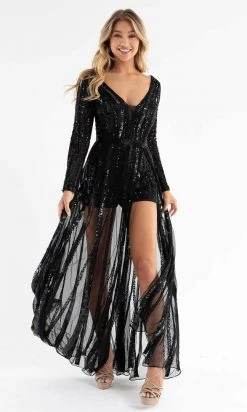 Primavera Couture - 3777 V-Neck Long Sleeve Romper 28 Primavera Couture - 3777 V-Neck Long Sleeve Romper