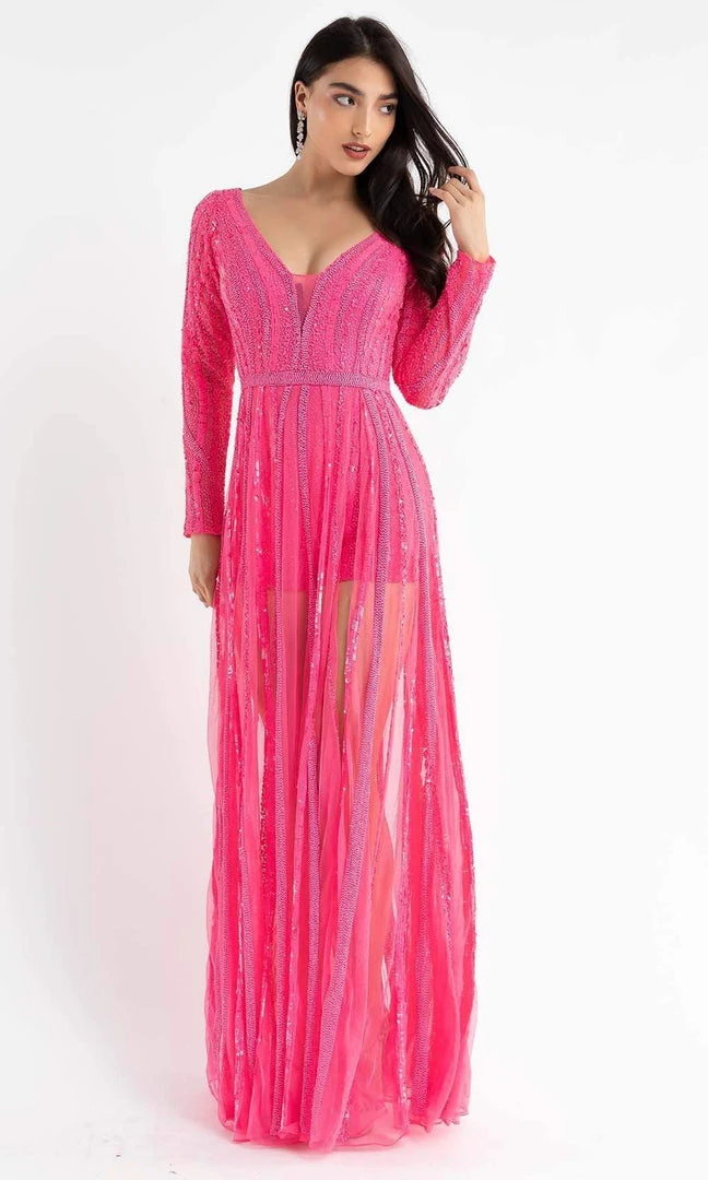 Primavera Couture - 3777 V-Neck Long Sleeve Romper 16 Primavera Couture - 3777 V-Neck Long Sleeve Romper