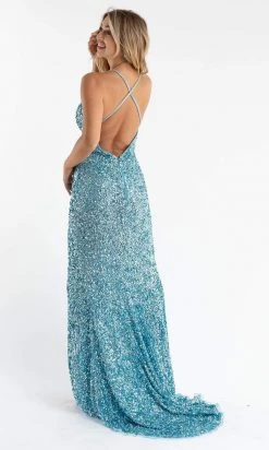 Primavera Couture - 3781 Floral Sequined Split Overlay Long Dress