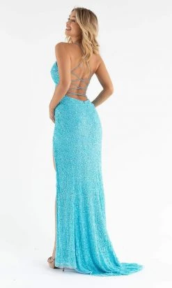 Primavera Couture - 3791 Sequined V-Neck Lace Up Dress