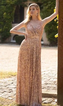 Primavera Couture - 3795 Sequin V-Neck A-Line Gown