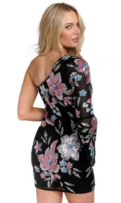 Primavera Couture 3810 - One Bell Sleeve Asymmetrical Short Dress 10 Primavera Couture 3810 - One Bell Sleeve Asymmetrical Short Dress