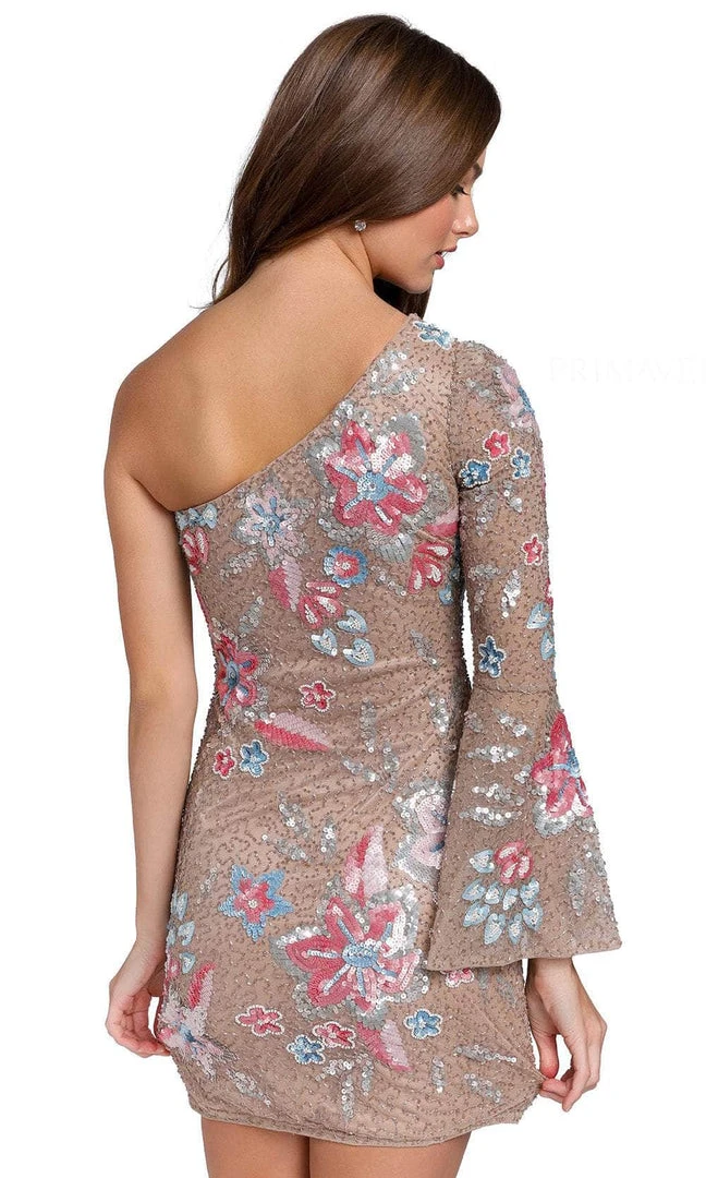Primavera Couture 3810 - One Bell Sleeve Asymmetrical Short Dress 9 Primavera Couture 3810 - One Bell Sleeve Asymmetrical Short Dress