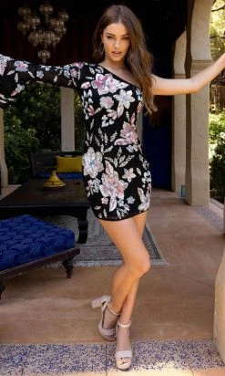 Primavera Couture 3810 - One Bell Sleeve Asymmetrical Short Dress 11 Primavera Couture 3810 - One Bell Sleeve Asymmetrical Short Dress