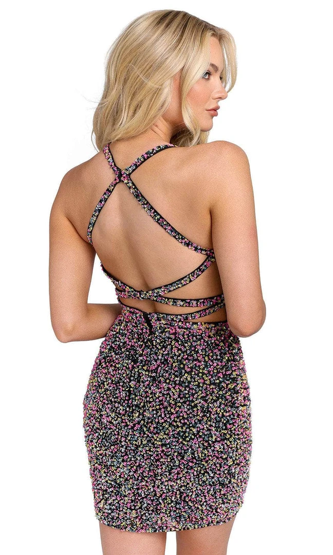Primavera Couture 3824 - Sequined Strappy Back Cocktail Dress 4 Primavera Couture 3824 - Sequined Strappy Back Cocktail Dress