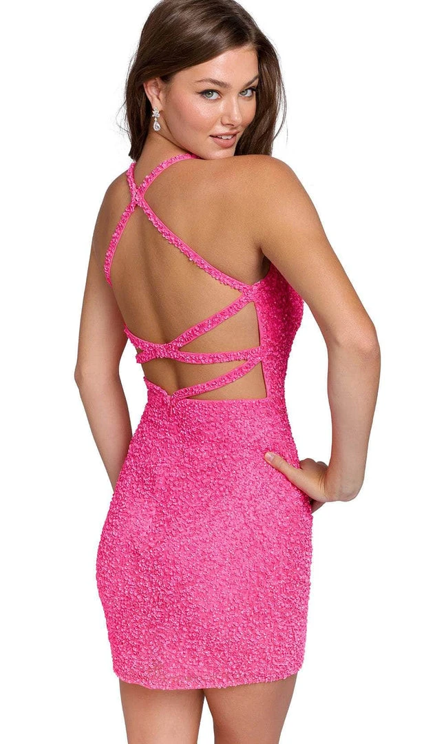 Primavera Couture 3824 - Sequined Strappy Back Cocktail Dress 11 Primavera Couture 3824 - Sequined Strappy Back Cocktail Dress