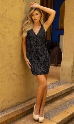 Primavera Couture 3825 - Beaded V-Neck Fitted Cocktail Dress